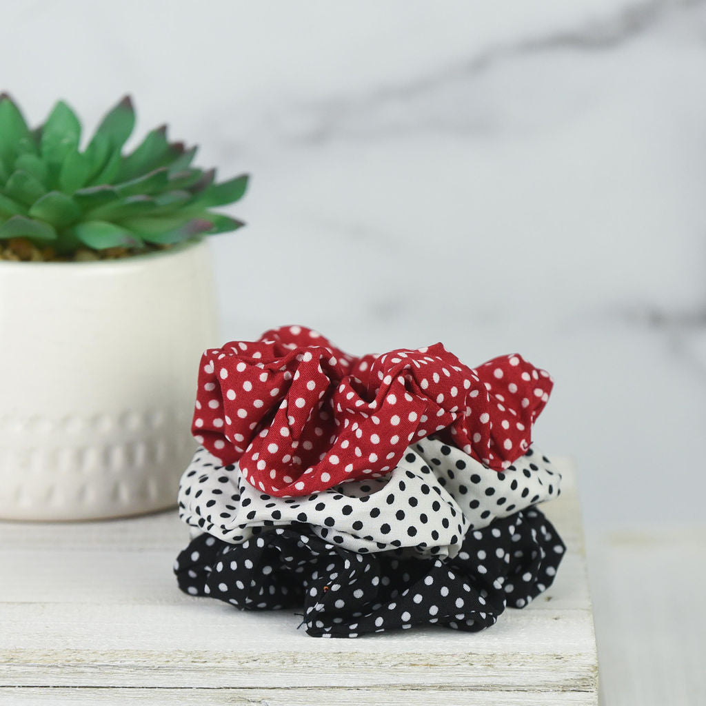 Hair Scrunch Set in Pin Dot (Red, Black and White)--Lemons and Limes Boutique