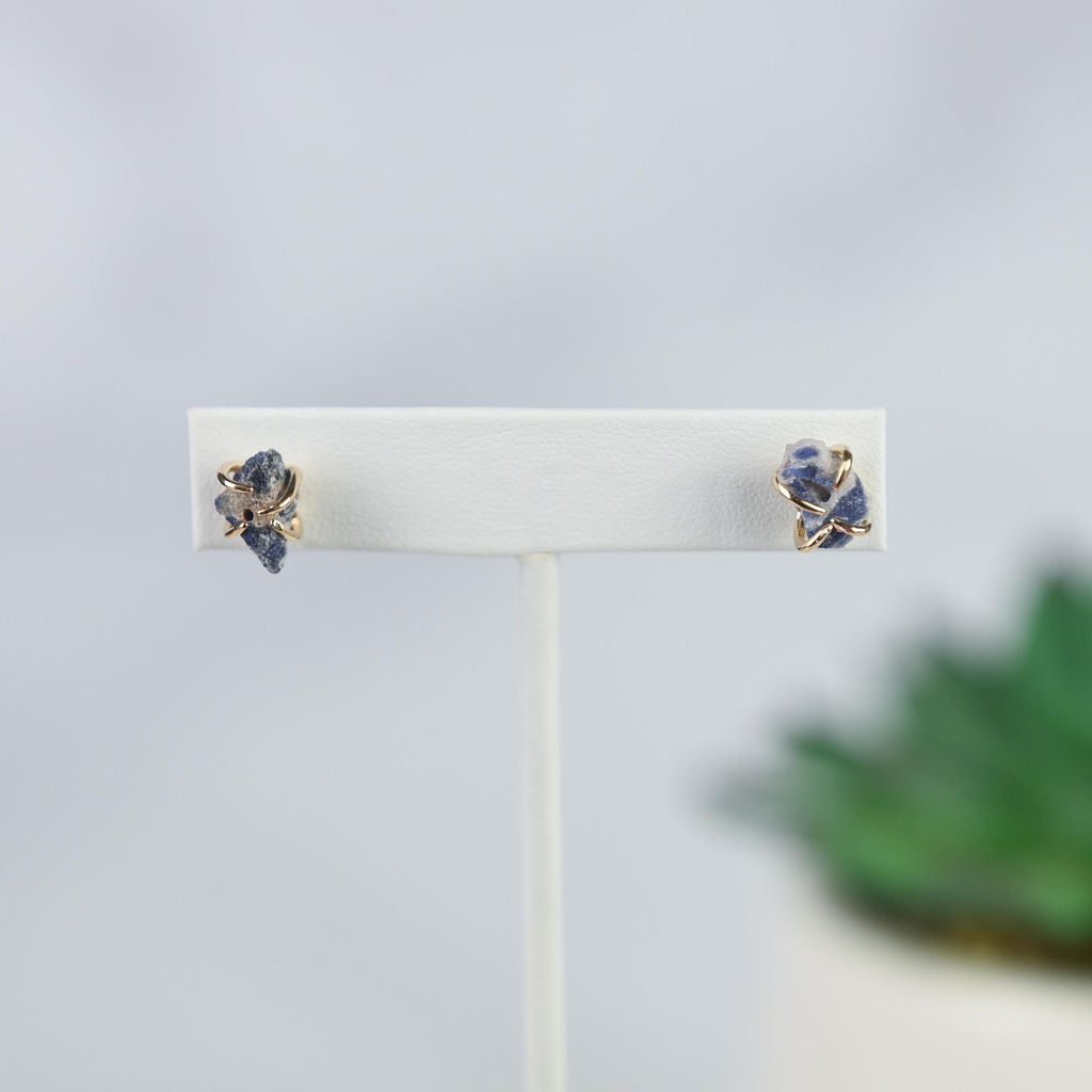 Tory Semi Precious Natural Stone Claw Stud Earrings-Lapis-Lemons and Limes Boutique