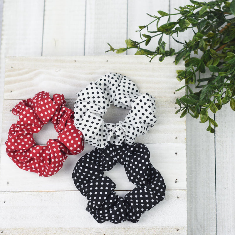 Hair Scrunch Set in Pin Dot (Red, Black and White)--Lemons and Limes Boutique