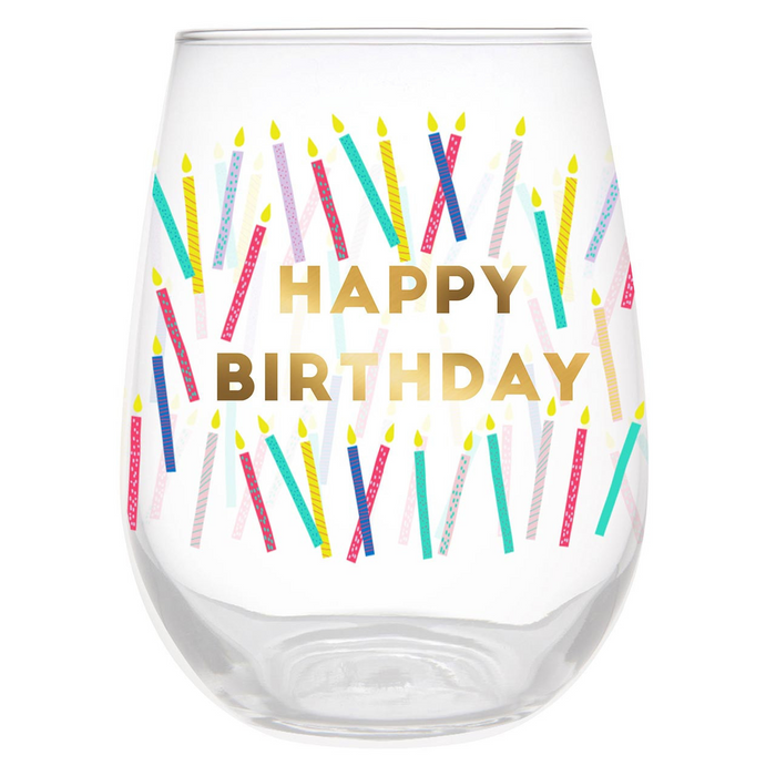 Wine Glass - Happy Birthday Candles-Lemons and Limes Boutique