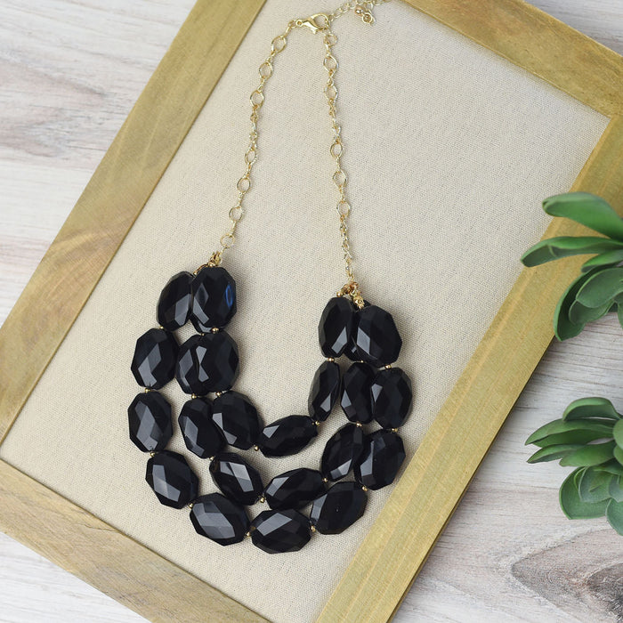 Helen Triple Strand Statement Necklace-Necklace-Black-Lemons and Limes Boutique