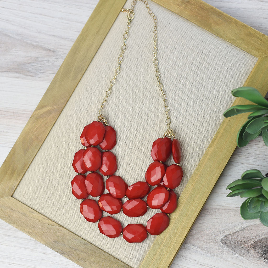 Helen Triple Strand Statement Necklace-Necklace-Red-Lemons and Limes Boutique