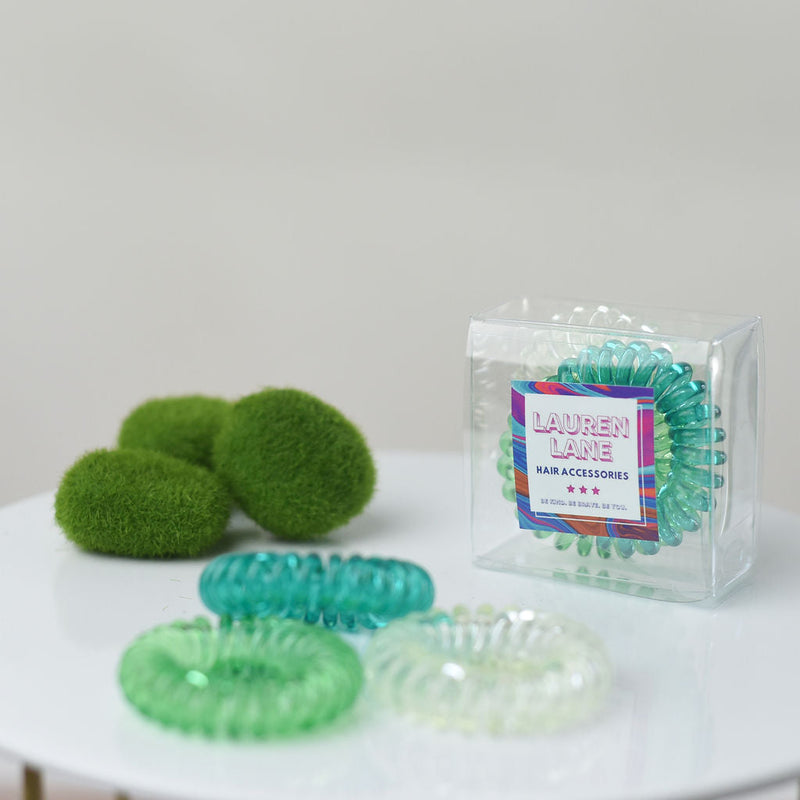 Pretty Pony Hair Coil 3 Piece Set in Clear Box-Green-Lemons and Limes Boutique