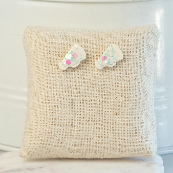 Handmade Cheer Megaphone Clay Stud Earrings--Lemons and Limes Boutique