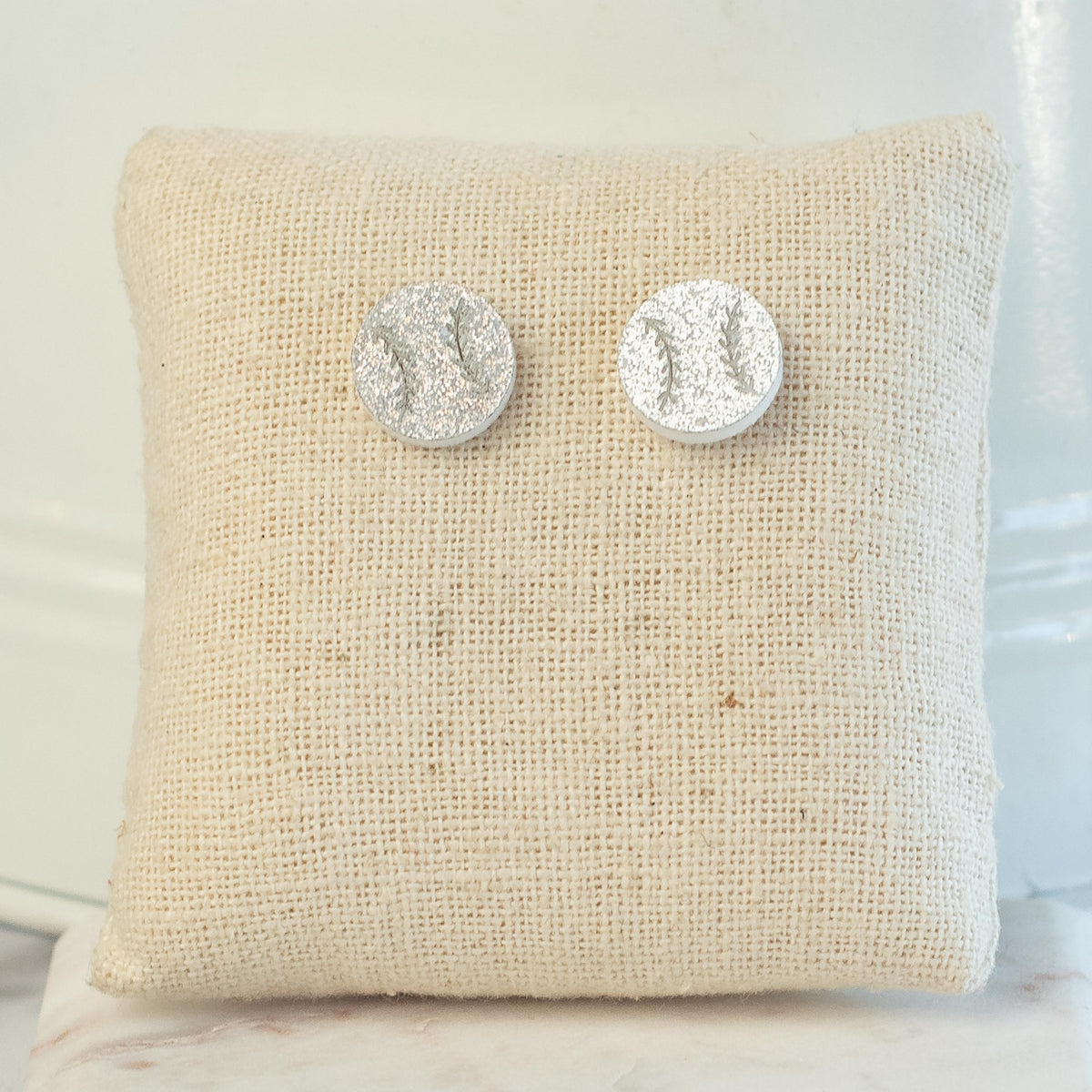 Baseball Stud Earrings in Silver Glitter--Lemons and Limes Boutique