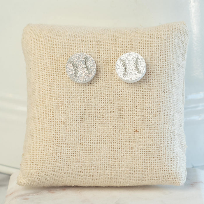 Baseball Stud Earrings in Silver Glitter--Lemons and Limes Boutique