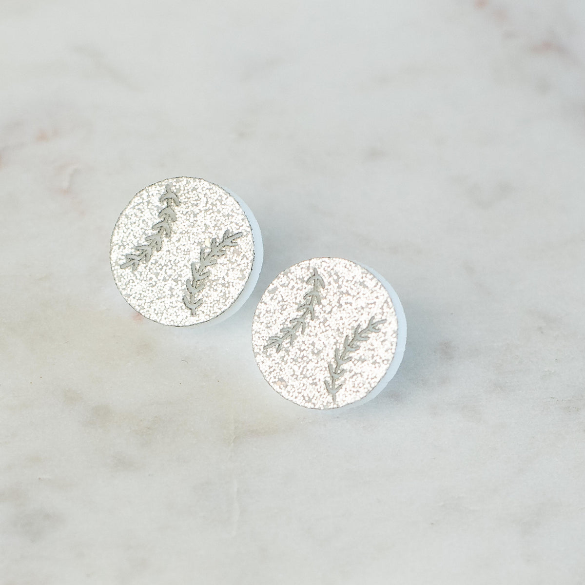 Baseball Stud Earrings in Silver Glitter--Lemons and Limes Boutique