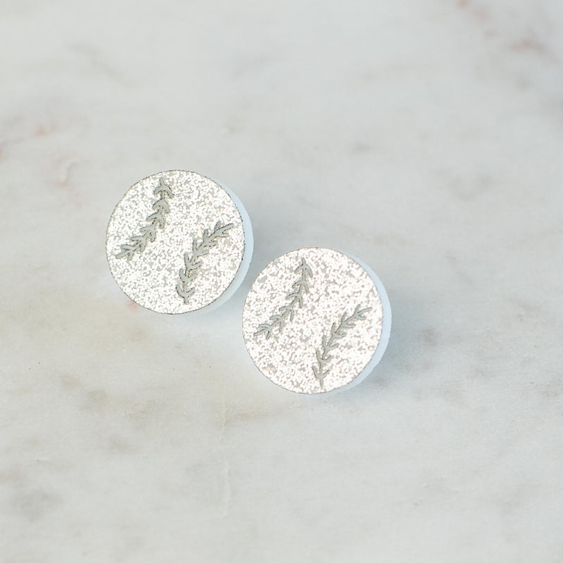 Baseball Stud Earrings in Silver Glitter--Lemons and Limes Boutique