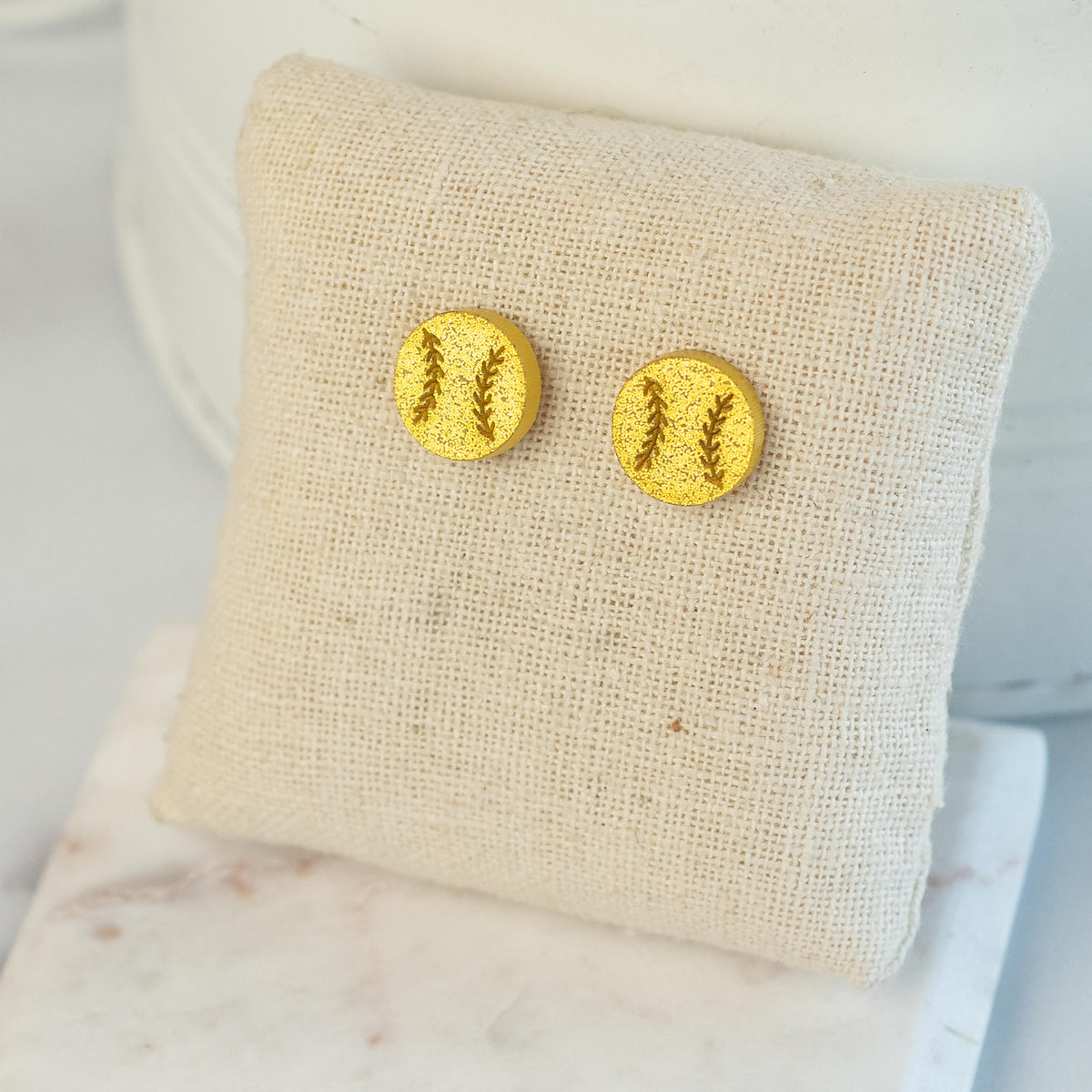 Softball Stud Earrings in Gold Glitter--Lemons and Limes Boutique
