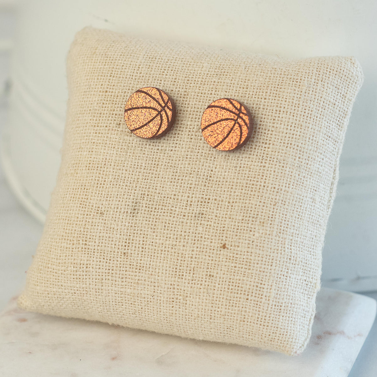 Basketball Stud Earrings in Copper Glitter--Lemons and Limes Boutique