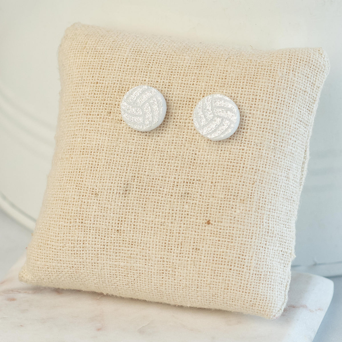 Volleyball Stud Earrings in Glitter White-Lemons and Limes Boutique