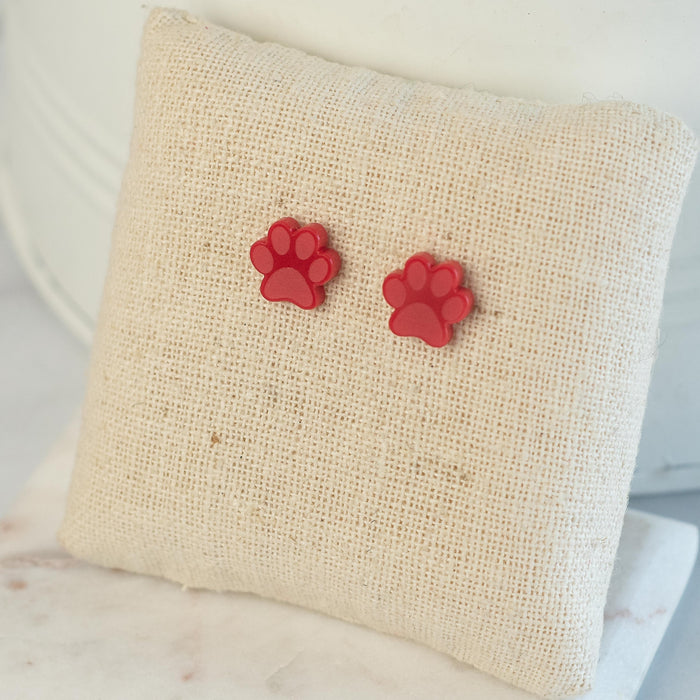 Sports Paw Stud Earrings in Red--Lemons and Limes Boutique