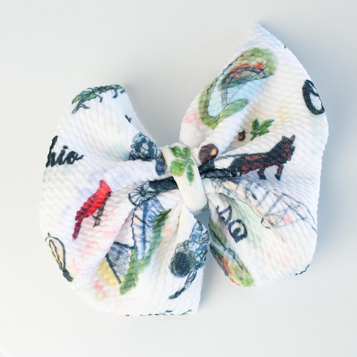 Ohio Exclusive Print Bow on Rust Free Clip--Lemons and Limes Boutique