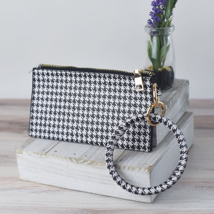 Carly Hands Free Bangle Keychain with Wristlet-Black and White Houndstooth-Keychain-Lemons and Limes Boutique