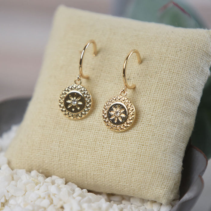 Estelle Starburst Gold Medallion Dangle Earrings--Lemons and Limes Boutique