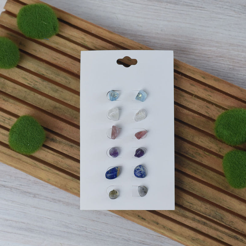 Gina Polished Natural Stone Stud Earrings- set of 6-Ocean-Lemons and Limes Boutique