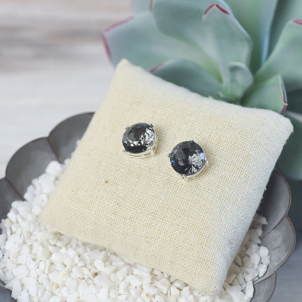 Oversized Bauble Stud Earrings in Silver Setting-Charcoal-Lemons and Limes Boutique