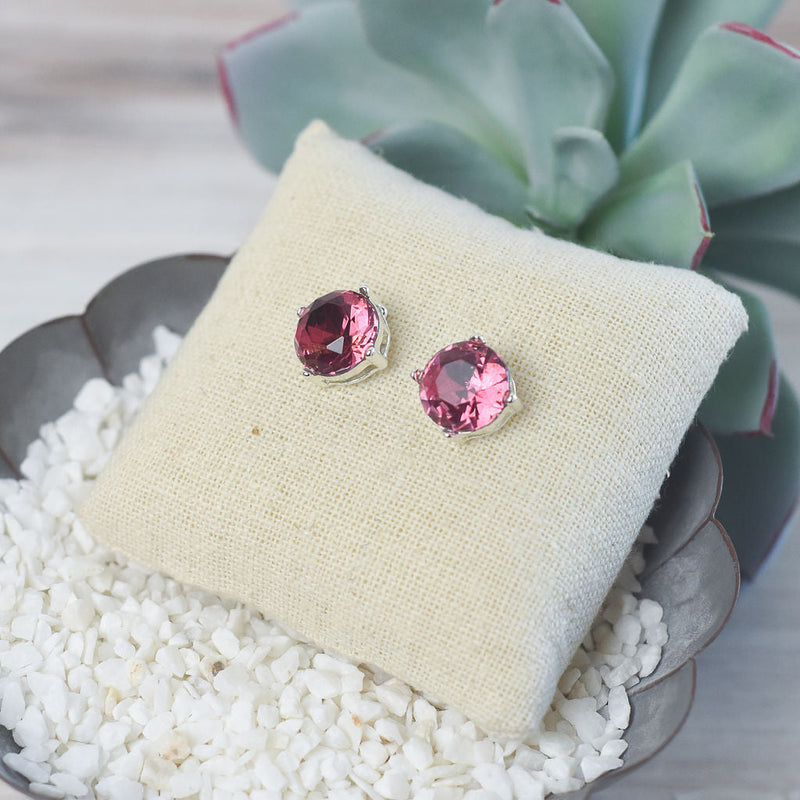Oversized Bauble Stud Earrings in Silver Setting-Raspberry-Lemons and Limes Boutique