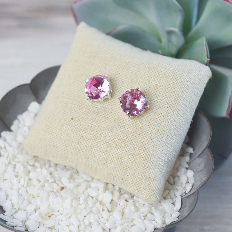 Oversized Bauble Stud Earrings in Silver Setting-Pink-Lemons and Limes Boutique