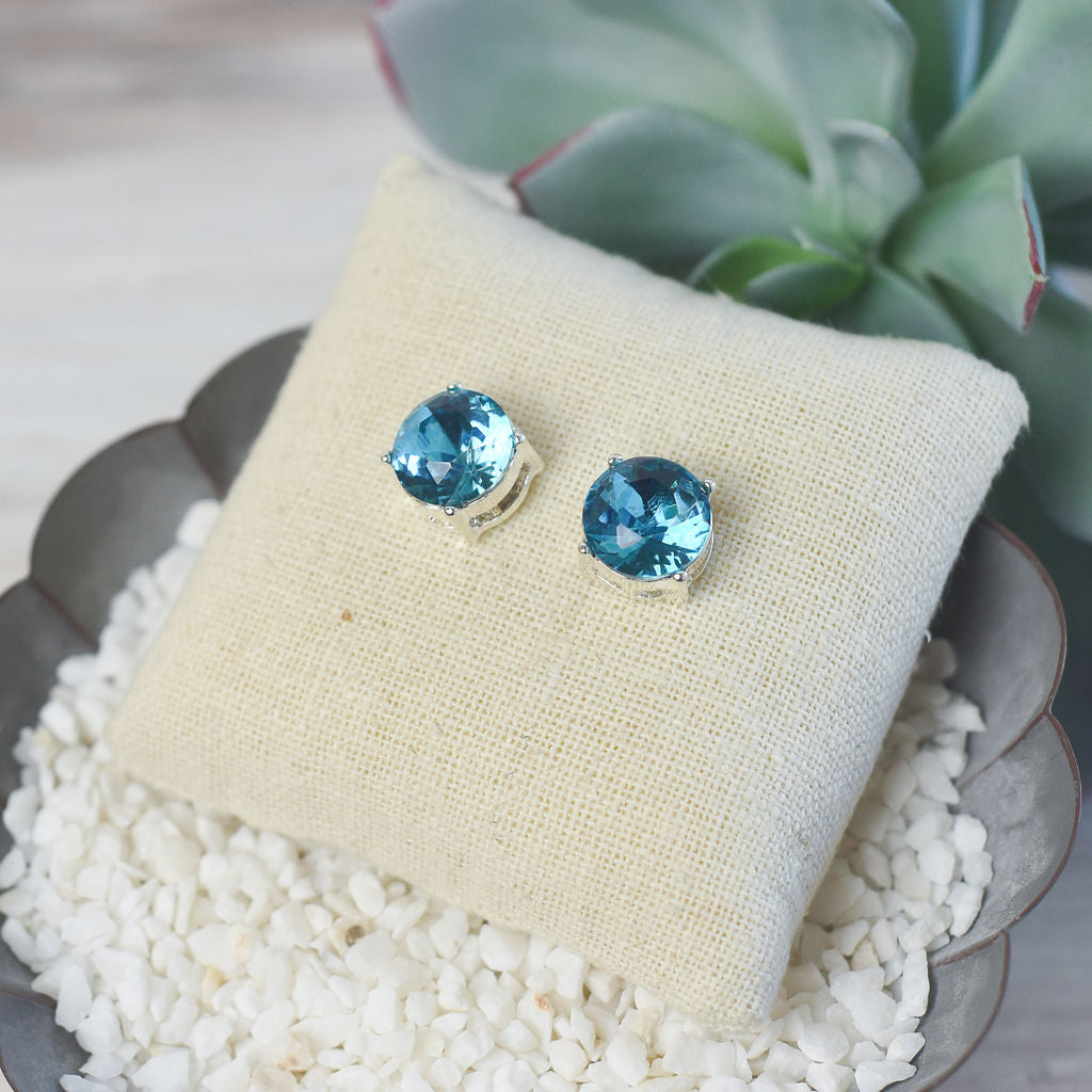 Oversized Bauble Stud Earrings in Silver Setting-Turquoise-Lemons and Limes Boutique