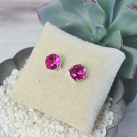 Oversized Bauble Stud Earrings in Silver Setting-Fuschia-Lemons and Limes Boutique