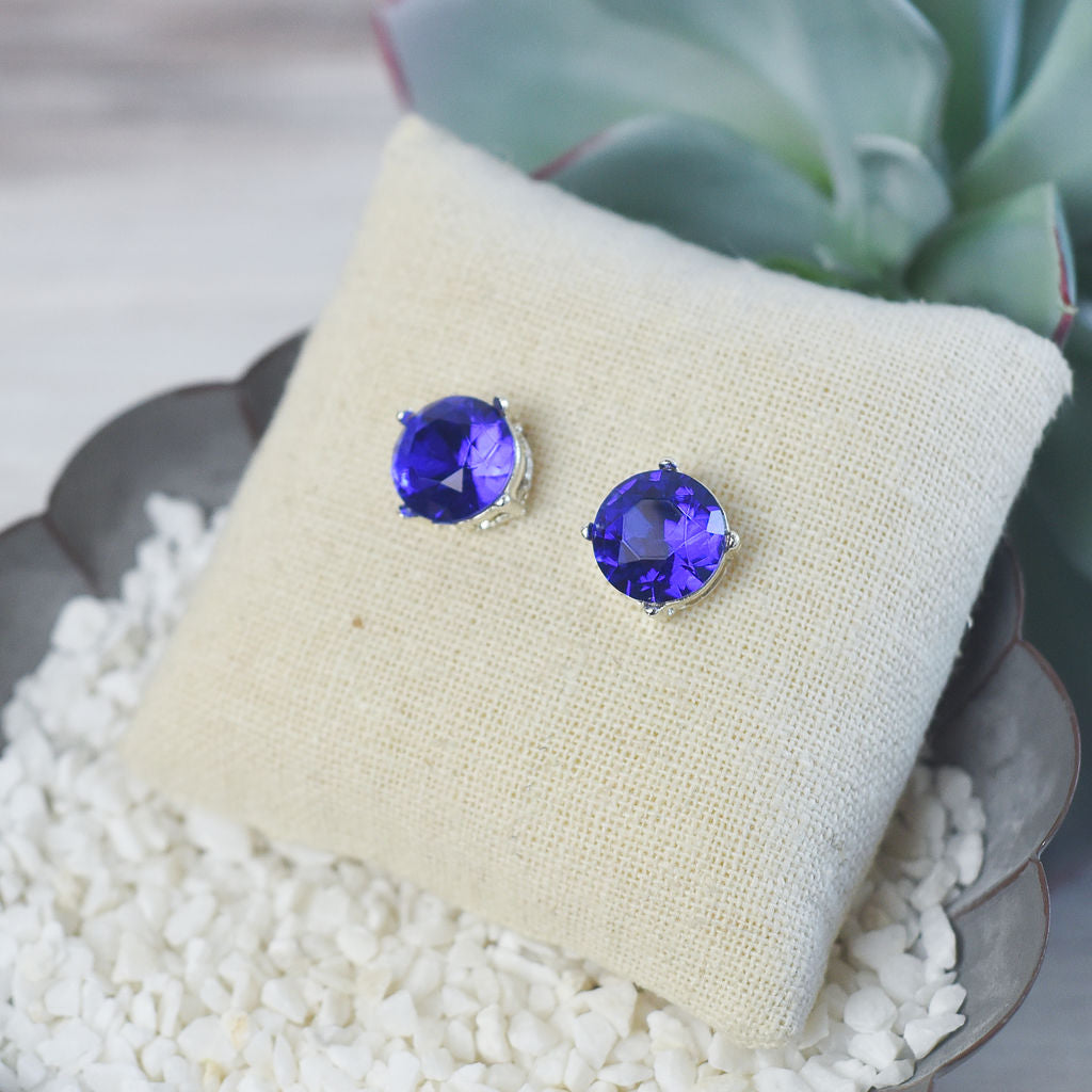 Oversized Bauble Stud Earrings in Silver Setting-Cobalt-Lemons and Limes Boutique
