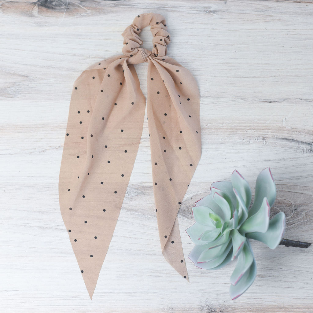 Tan Mini Dot Hair Scarf-Hair Accessories-Lemons and Limes Boutique