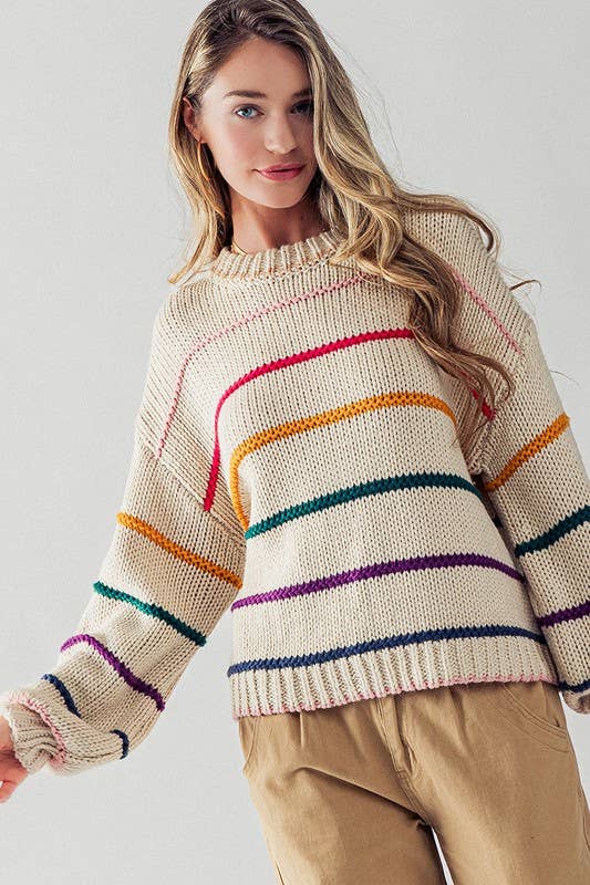 Stacy Multi Stripe Sweater - Ivory--Lemons and Limes Boutique