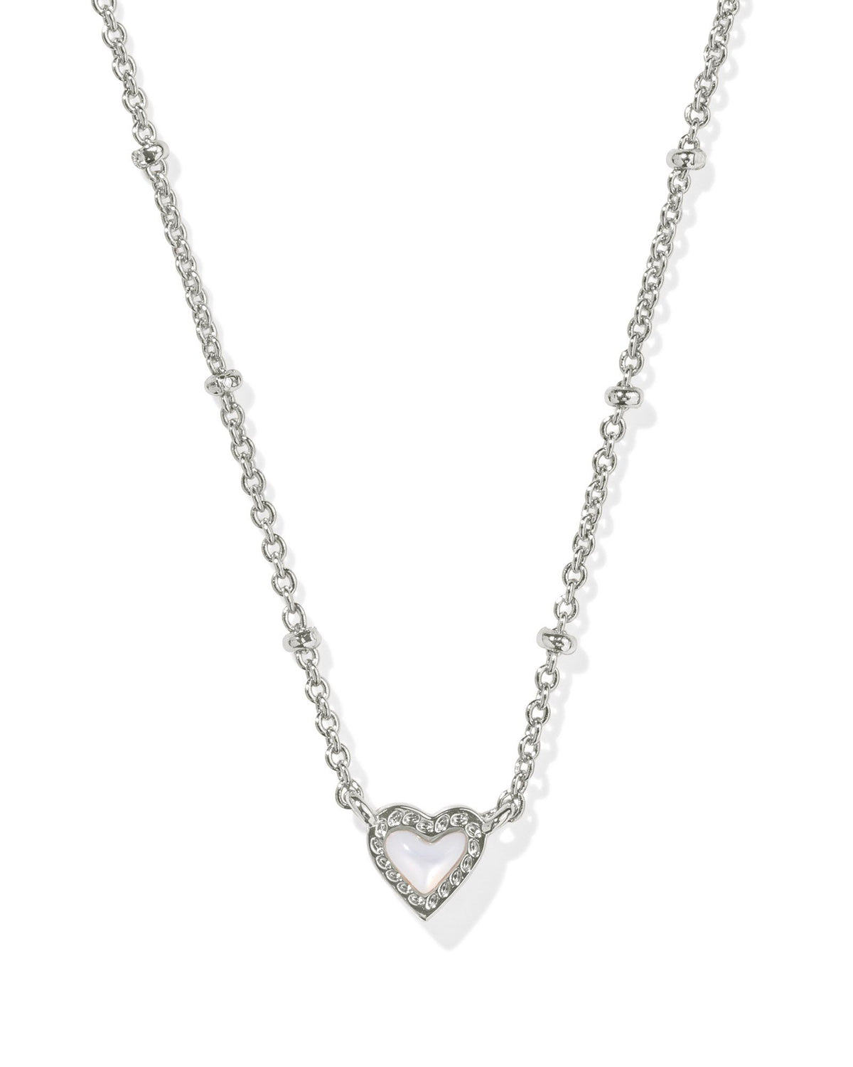 Mini Ari Heart Satellite Necklace in Silver Ivory Mother of Pearl by Kendra Scott-Lemons and Limes Boutique