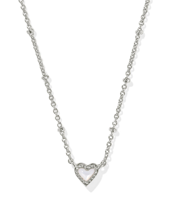 Mini Ari Heart Satellite Necklace in Silver Ivory Mother of Pearl by Kendra Scott-Lemons and Limes Boutique