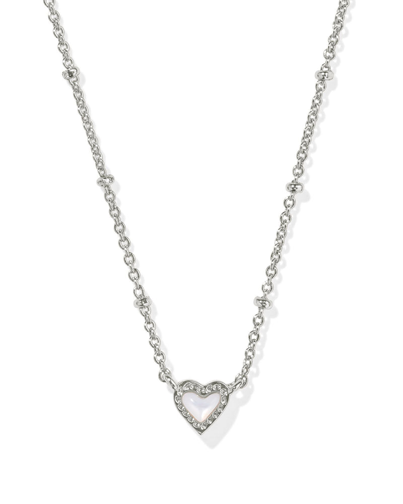 Mini Ari Heart Satellite Necklace in Silver Ivory Mother of Pearl by Kendra Scott-Lemons and Limes Boutique