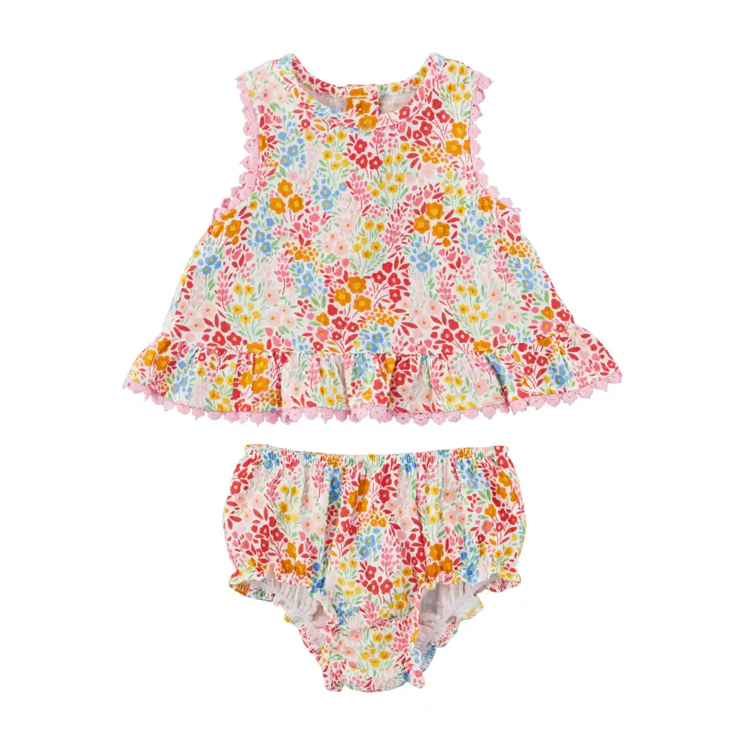 Rainbow Floral Pinafore Set-Lemons and Limes Boutique