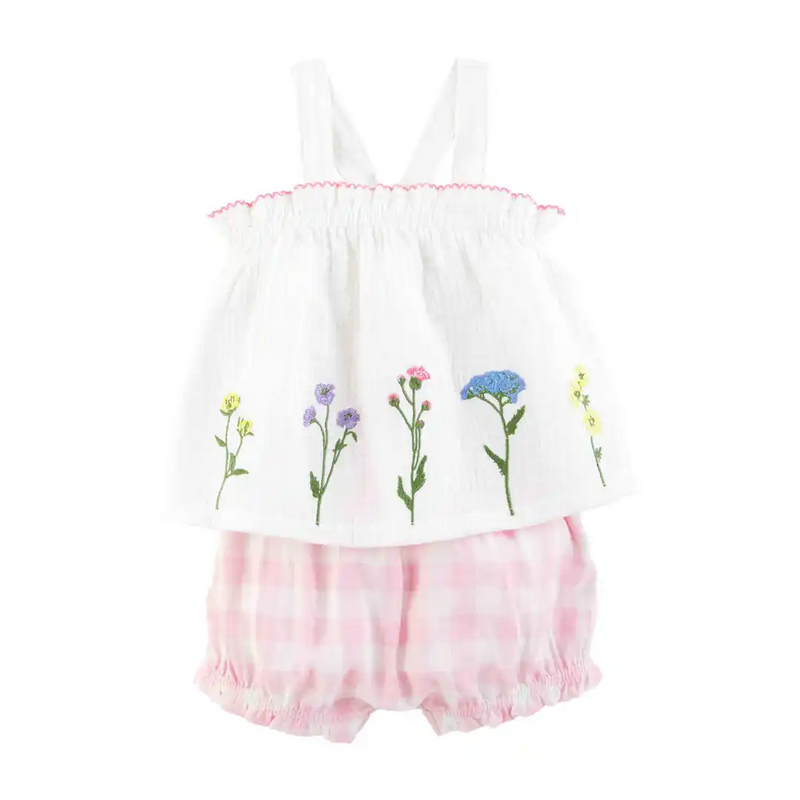 Flower Embroidered Pinafore Set--Lemons and Limes Boutique