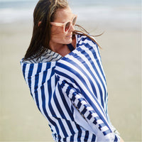 UPF 50+ Pool & Beach Towel in Navy Stripe--Lemons and Limes Boutique