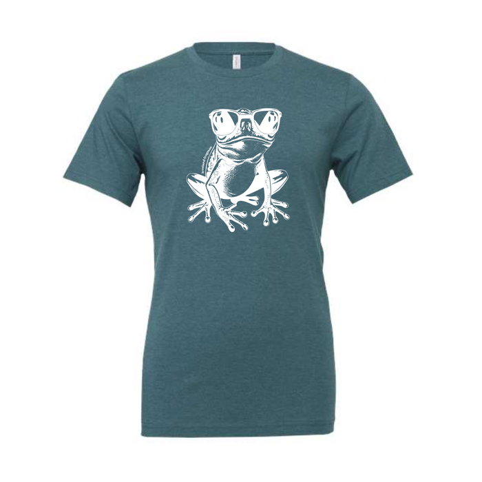 Loveland Frogman with Sunglasses T-Shirt on Heather Deep Teal