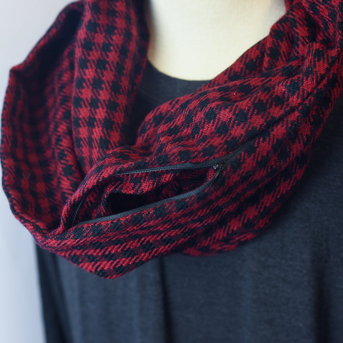 Hidden Pocket Infinity Scarves-Scarves-Black/Red Check-Lemons and Limes Boutique