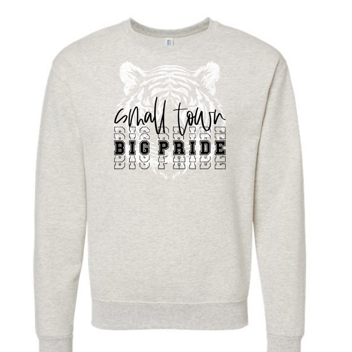 Small Town Big Pride on Heather Oatmeal Crewneck--Lemons and Limes Boutique