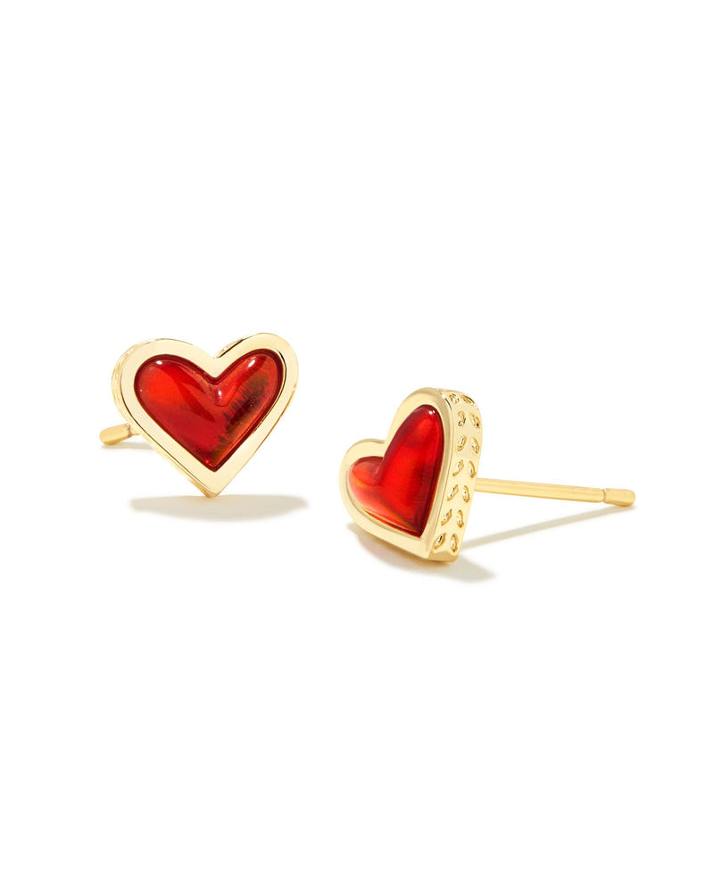 Framed Ari Heart Stud Earrings in Gold Red Opalescent Resin by Kendra Scott-Lemons and Limes Boutique