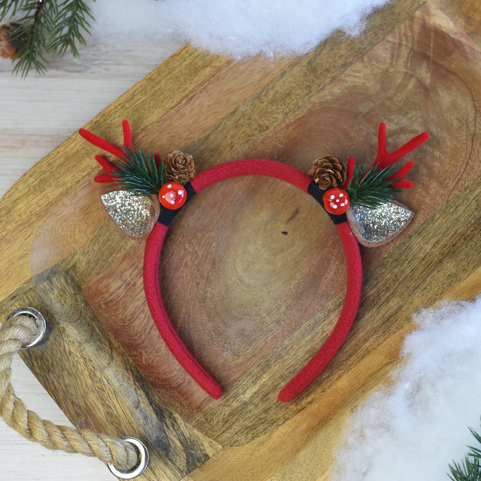 Brushed Felt Reindeer Ear Headbands-Red-Lemons and Limes Boutique