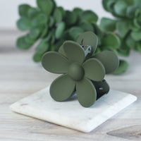 Andrea Large Flower Hair Clip-Olive Green--Lemons and Limes Boutique