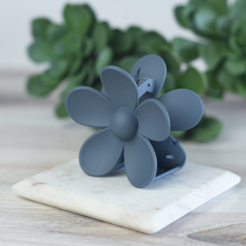 Andrea Large Flower Hair Clip-Charcoal Gray--Lemons and Limes Boutique