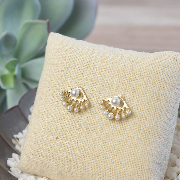 Gold and Pearl Jacket Convertible Stud Earrings-Earrings-Lemons and Limes Boutique