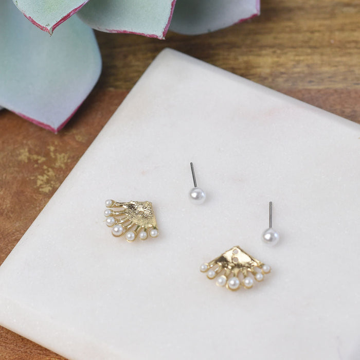 Gold and Pearl Jacket Convertible Stud Earrings-Earrings-Lemons and Limes Boutique