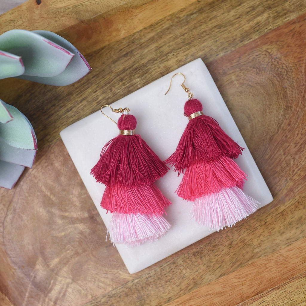 Elise Party Tassel Dangle Earrings-Dangle Earrings-Pink-Lemons and Limes Boutique