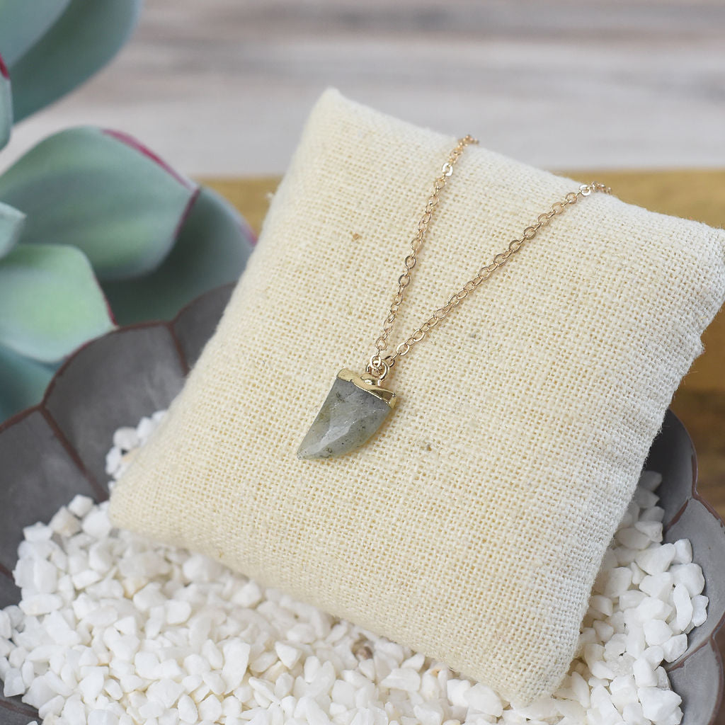 Natural Stone Tiger Tooth Pendant Necklace-Necklace-Grey-Lemons and Limes Boutique