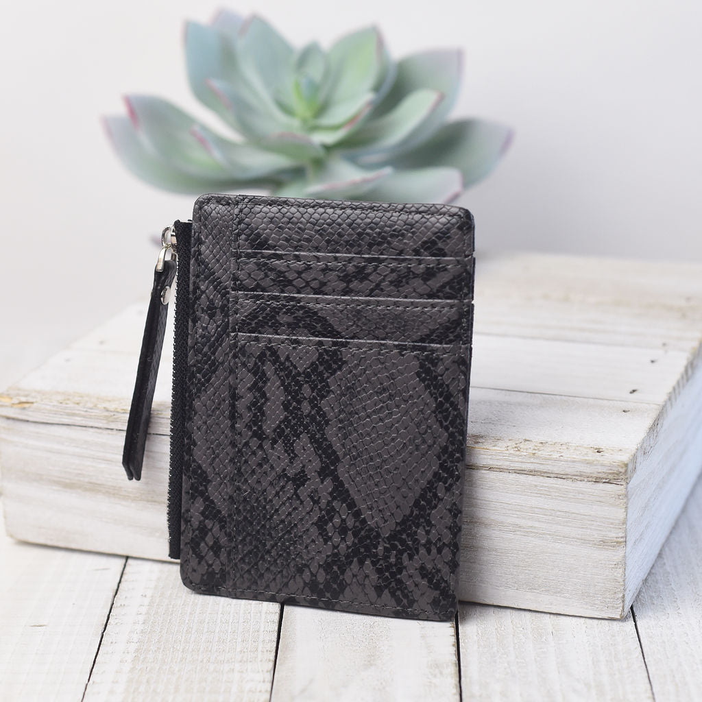 Molly Snake Print Coin Zip Pouch-Coin Holder-Charcoal-Lemons and Limes Boutique