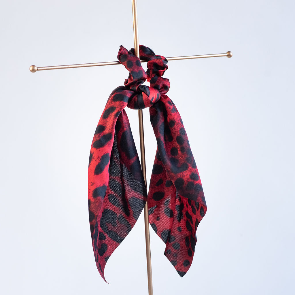 Satin Leopard Hair Scarf-Hair Accessories-Red-Lemons and Limes Boutique