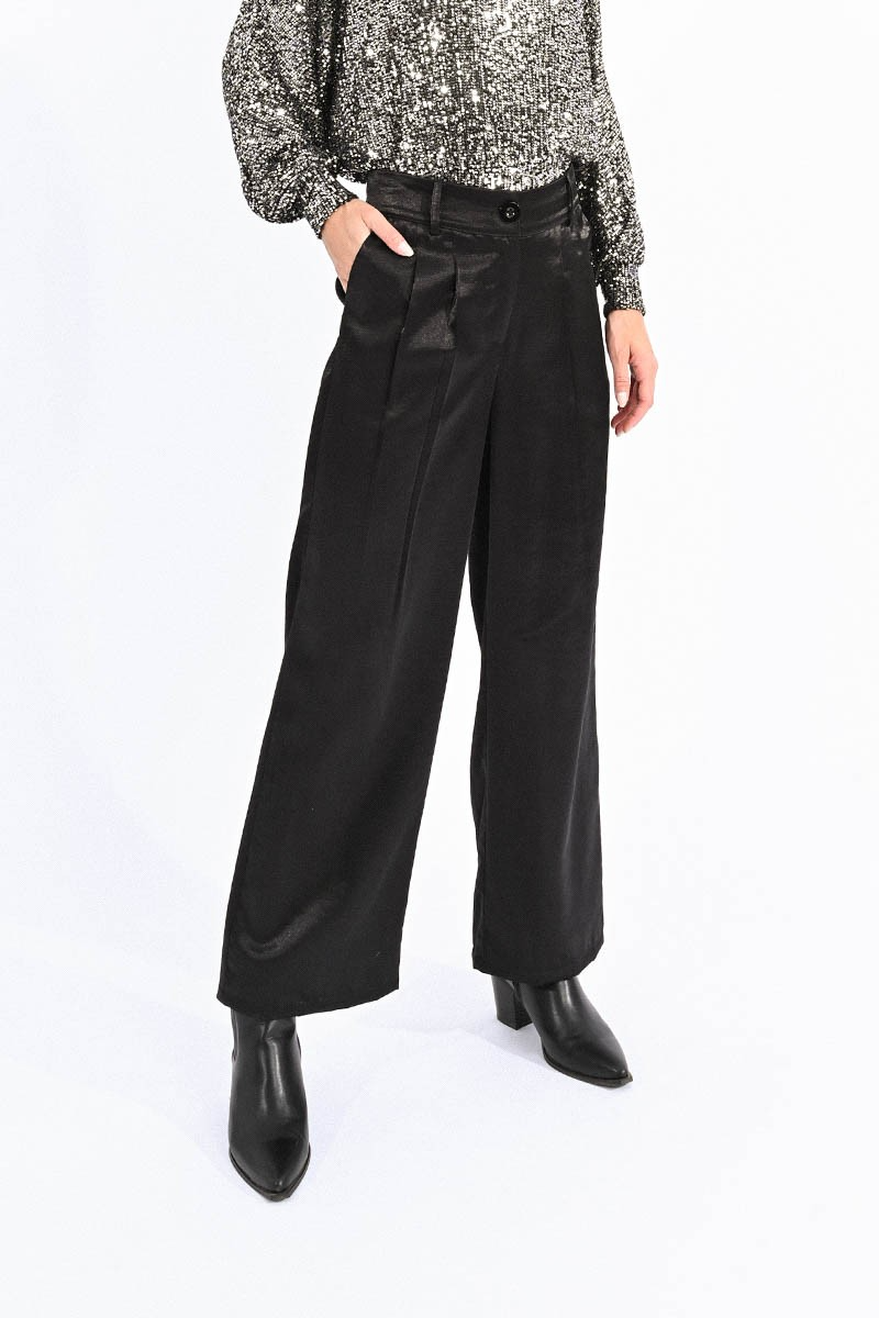Melissa Woven High Waist Pants in Black--Lemons and Limes Boutique