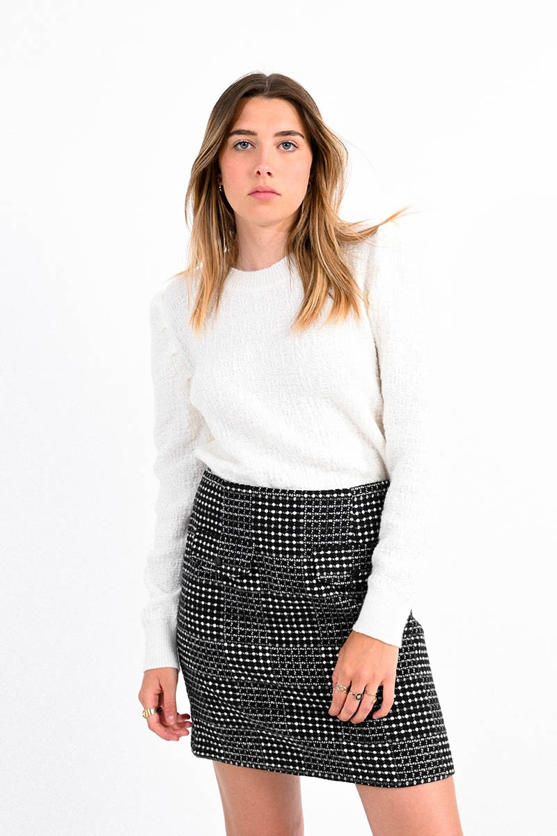 Young Ladies Knitted Puff Sleeve Sweater in White-Lemons and Limes Boutique