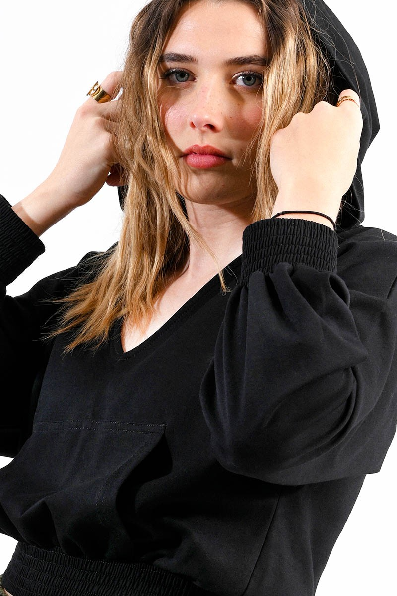 Young Ladies Knitted Hoodie Sweater in Black-Lemons and Limes Boutique
